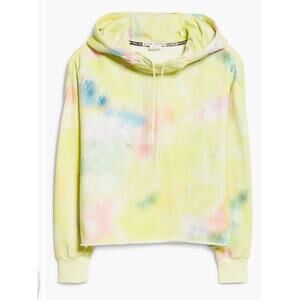 Alice + Olivia Tie Dye Funnel Neck Crop Hoodie Beachside Yellow L
